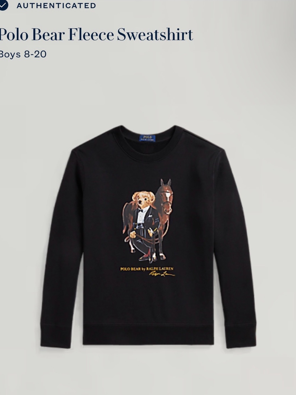 Polo by Ralph Lauren Black Polo Bear Fleece Crewneck Sweatshirt